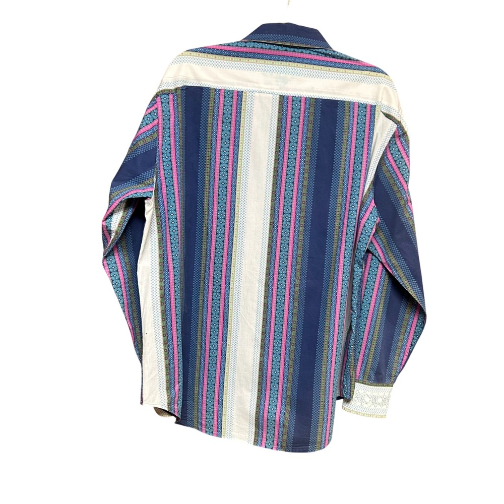 Robert Graham Mens L Blue Pink Striped Western Rodeo Button Down Cotton Silk - Picture 4 of 9